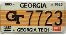 *99 CENT SALE* 1985 Base Georgia Tech License Plate #7723 No Reserve