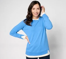 Peace Love World Layered Cotton Sweater Real Blue M New