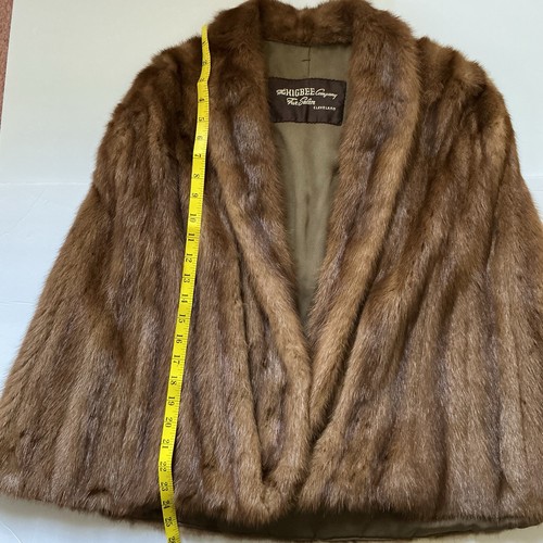 Vintage Higbee Fur Stole Cape Soft Mink Real Fur Brown Monogram 50s Medium - Picture 9 of 10