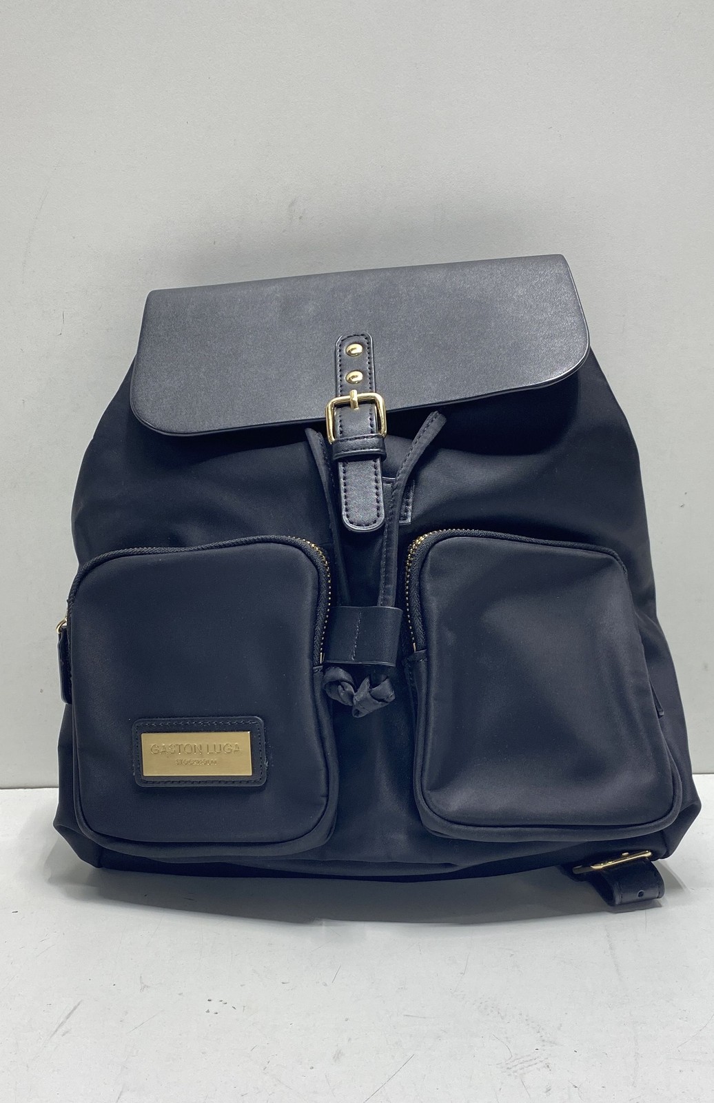 Gaston Luga Black Solid Leather Backpack Medium D… - image 1