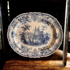 Antique Blue & White Canton 19” Oval Platter  by Elkin Knight & Bridgwood 
