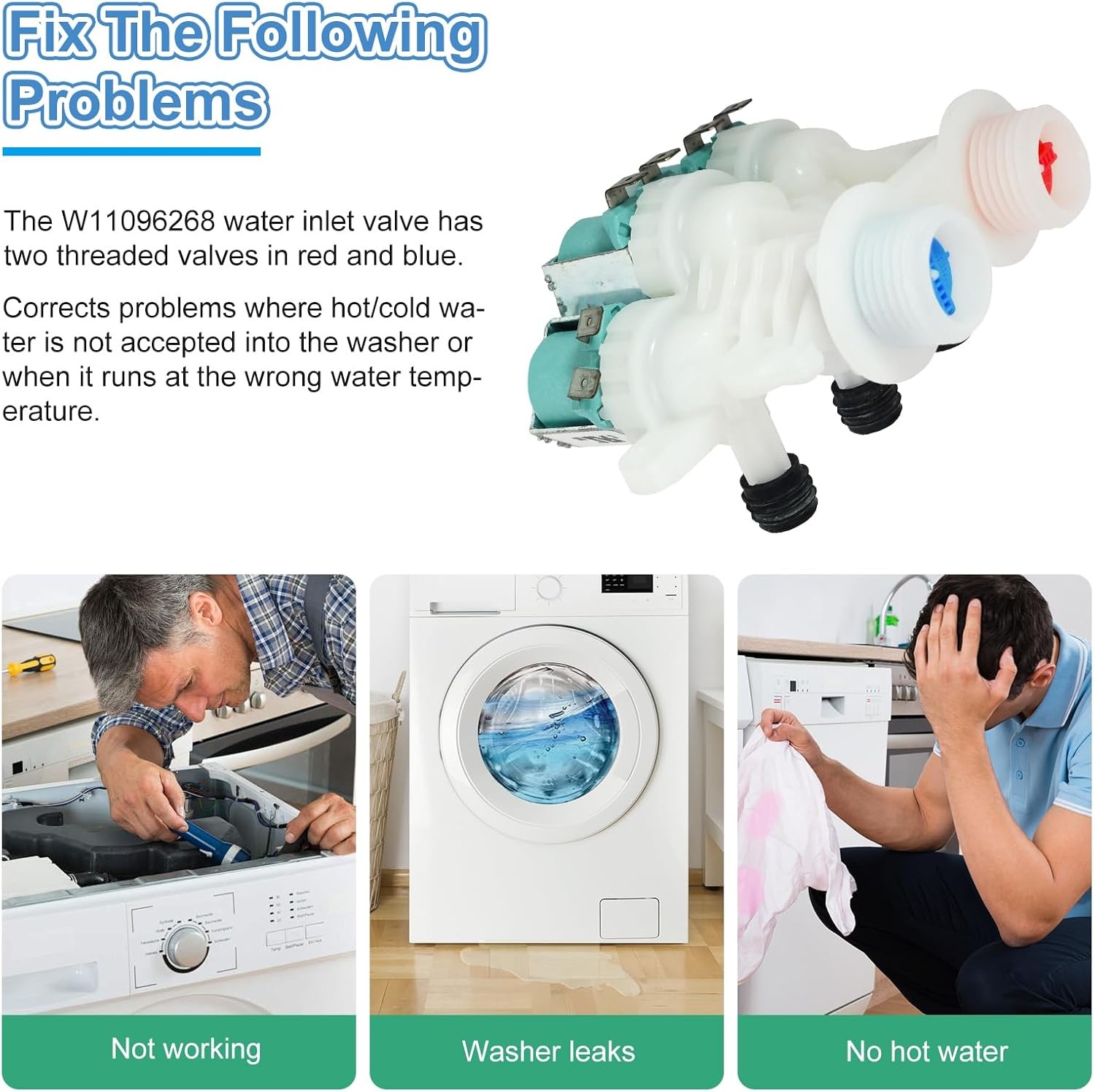 W11096268 W11220230 Water Inlet Valve  Compatible with Whirlpool AP6329544