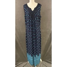 Catherines Navy Turquoise Ikat Crochet Lace Trim Sleeveless Maxi Dress 1X 18/20W