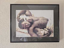 Anne Geddes Dad with Twins Baby Sepia Print Framed Under Glass