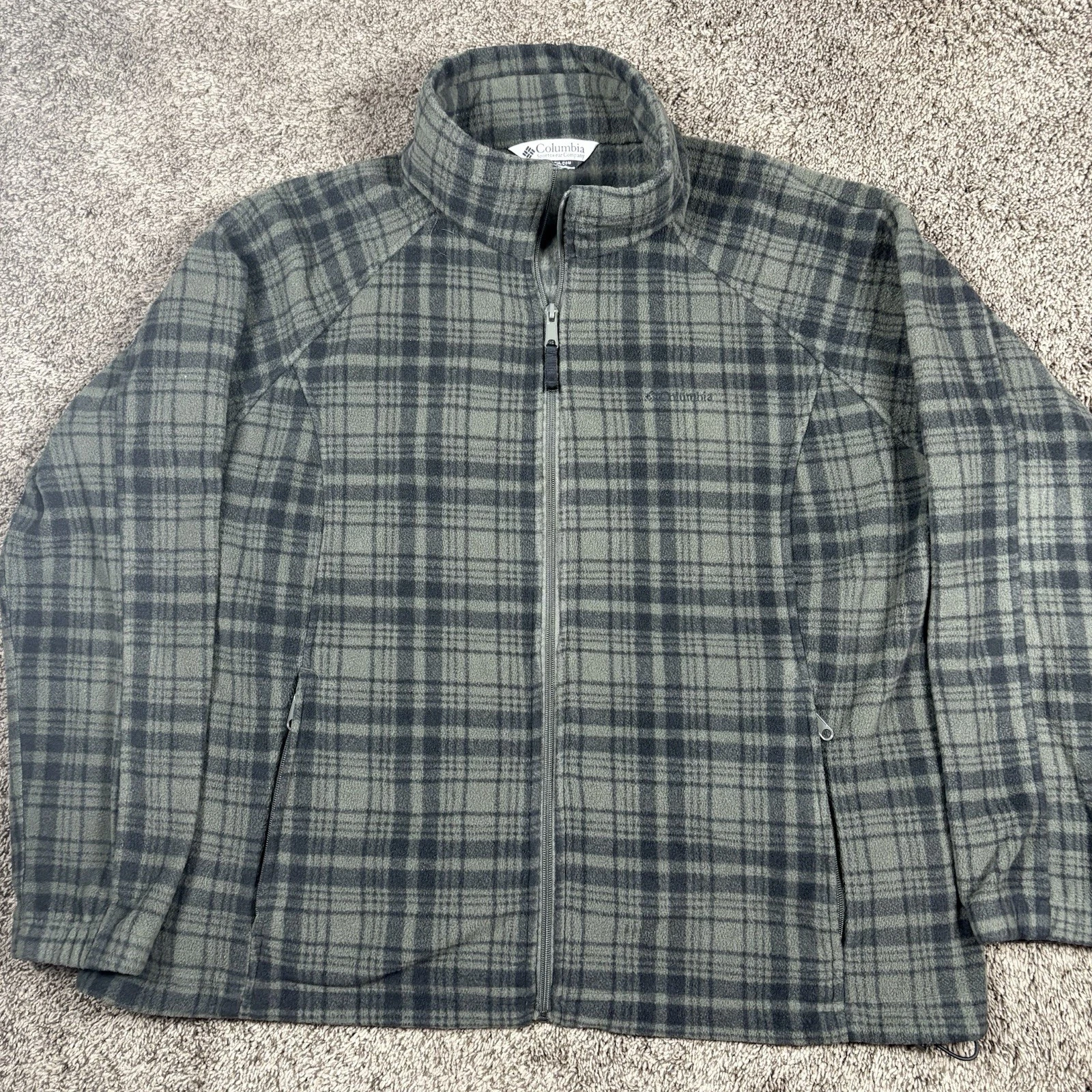 Columbia Fleece Jacket Mens XL Gray Plaid Full Zip Outdoor Hiking