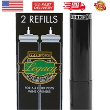 Wine Bottle Opener Refill Cartridges 2 Per Box- Eco-Friendly Low-Pressure, Fi...