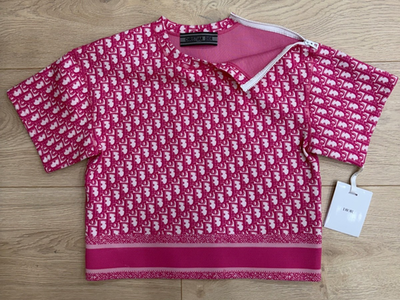 Dior Jacquard Oblique Logo Pink White Top Short Sleeve Zipper