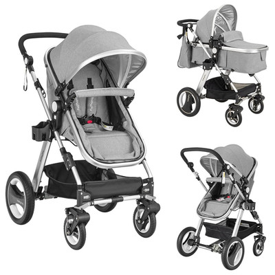 2-in-1 Convertible Baby Stroller with Bassinet, Cup Holder & Diaper Bag, Gray