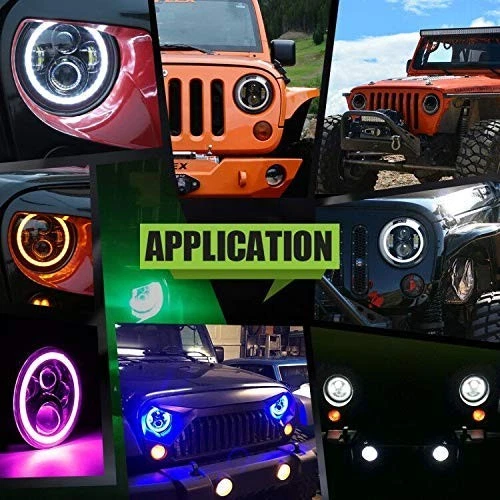 Par de faróis 7" LED RGB Halo Angel Eyes DRL Jeep Wrangler JK LJ TJ CJ - Imagem 4 de 4