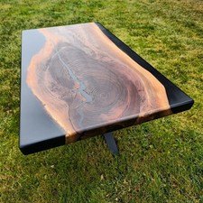 Custom Black Epoxy River Table – Live Edge Wood Slab – Handmade Furniture