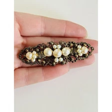 VTG Baroque Pearl Signed Yvonne Bar Pin Brooch Beads Filigree Victorian revival