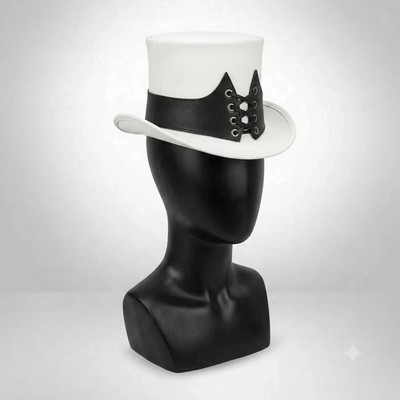 White Leather Top Hat Gothic Steampunk Corset Grommet Lacing Victorian