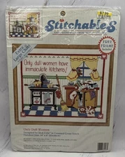 VTG Dimensions Only Dull Women Have Immaculate Kitchens Cross Stitch Kit 1993