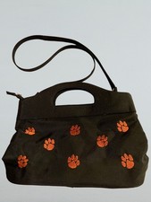 Vintage CLEMSON TIGERS Ladies Black Vinyl Zippered Purse with Embroidered Paws