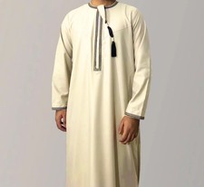 Solid Color Embroidery Suaid Men Muslim Jubba Thoub Thobe Dishdasha Kaftan Dubai