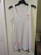 Grunge Punk Cross Tank Mini Dress Sleeveless White Women's with Pink Crosses L