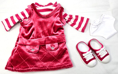 18'' Doll Dollie & Me Dark Pink & White Romper Dress w/ Shoes Fits American Girl!
