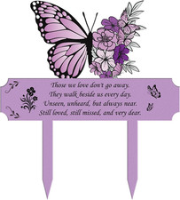 Metal Purple Butterfly Memorial Garden Grave Stake Loss Loved One