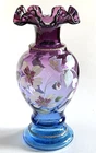 1996 Fenton Ruffle Top Mulberry Hand Paint Butterfly Vase 50th Anniversary Sign
