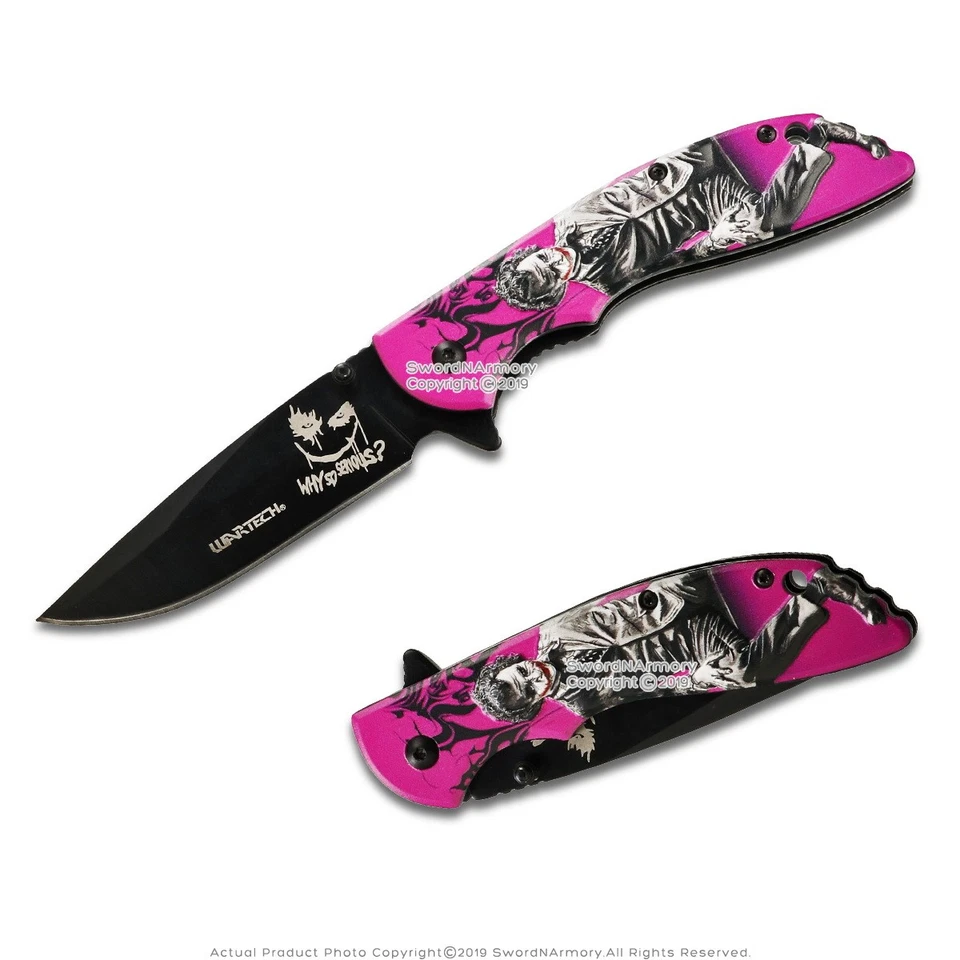 "Navaja de bolsillo plegable con hoja de punto de caída con mango de bromista 3D asistida por resorte de 8""" Foto 3 de 4