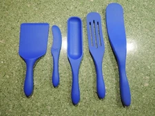 Mad Hungry 5 Piece Blue Silicone Spurtle Spatula Scraper Set Kitchen Utensils