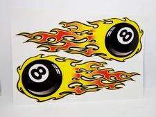 FLAMING EIGHT BALL (PAIR) Vintage Style DECAL / STICKER, rat rod, racing