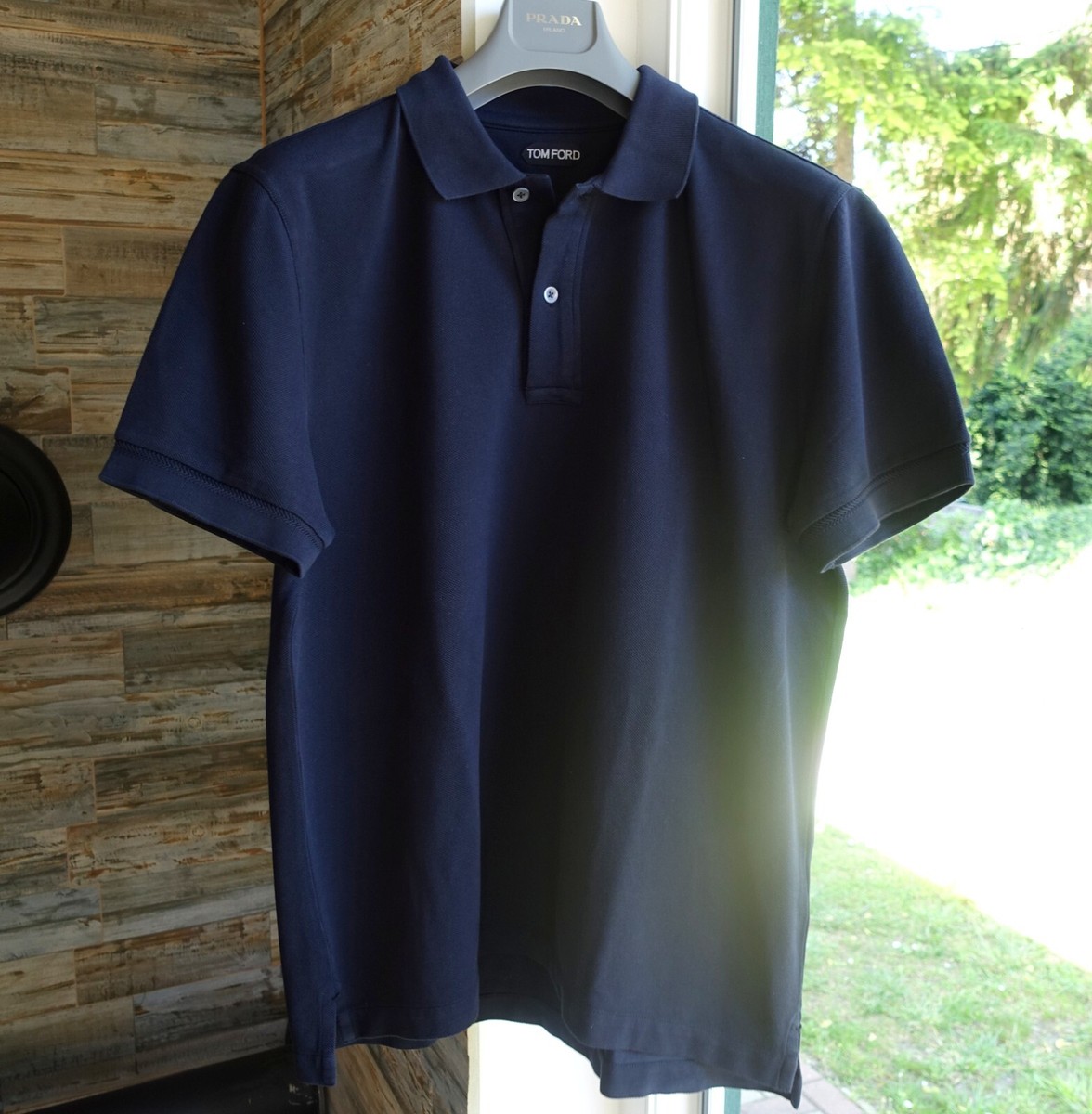 TOM FORD POLO SHIRT 58 poloshirt cotton logo navy dark blue made