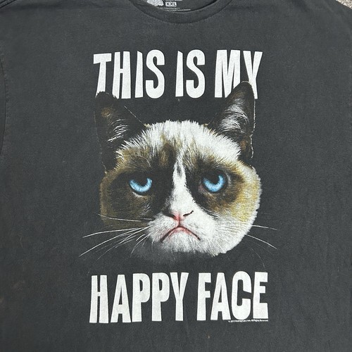 Grumpy Cat Mens Black T-Shirt Size XXL This Is My Happy Face - Picture 6 of 17