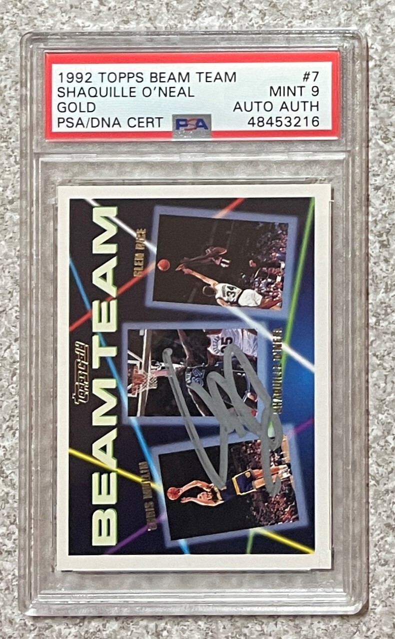 1992 TOPPS BEAM TEAM SHAQUILLE O'NEAL GOLD AUTO RC #7 PSA 9~MINT SLAB~POP 5 W/2^