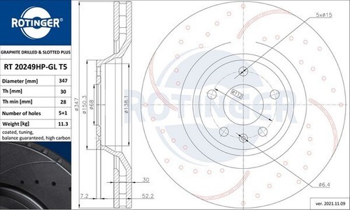 2x Rotinger Graphit vorne Sportbremsscheibe - Audi A6 C6 RT 20249HP-GL T5