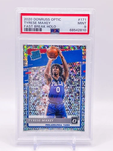 2020-21 Donruss Optic Fast Break Holo PSA 9 Mint Tyrese Maxey RC #171 76ers