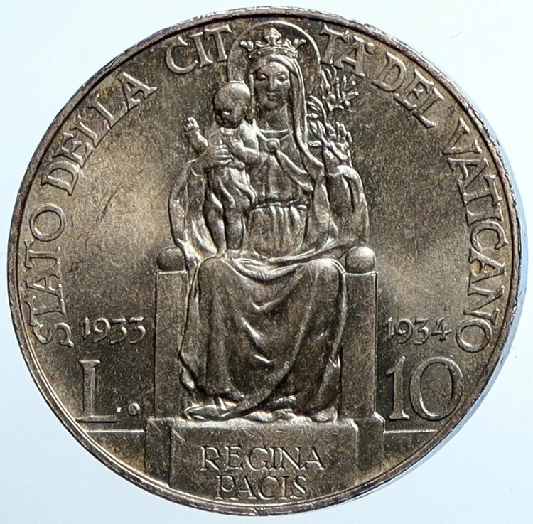 1934 VATICAN CITY Italy POPE PIUS XI Papal JUBILEE Italian 10 Lire