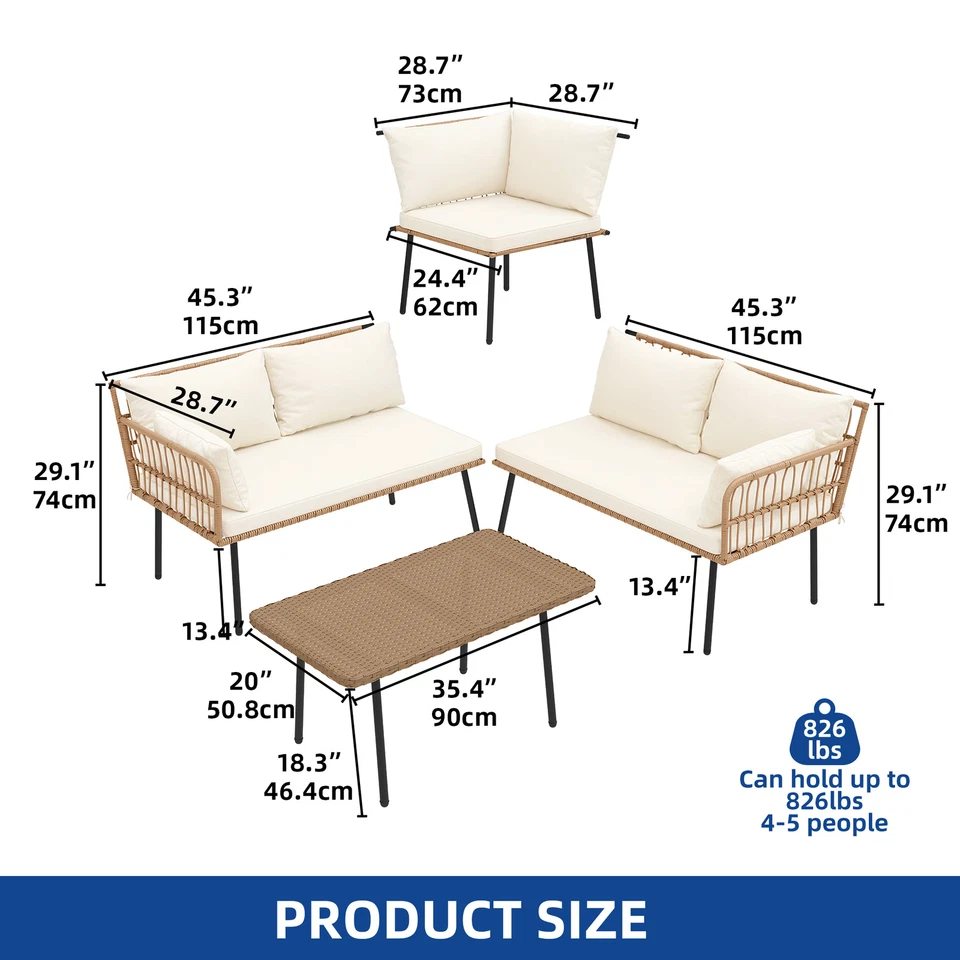Набор уличной мебели из 4 предметов из ротанга секционный стол и стул с подушками - Изображение 2 из 4