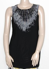 NEW Nine West Size 14 BLACK Sleeveless Printed Beaded Jersey Dress Tunic