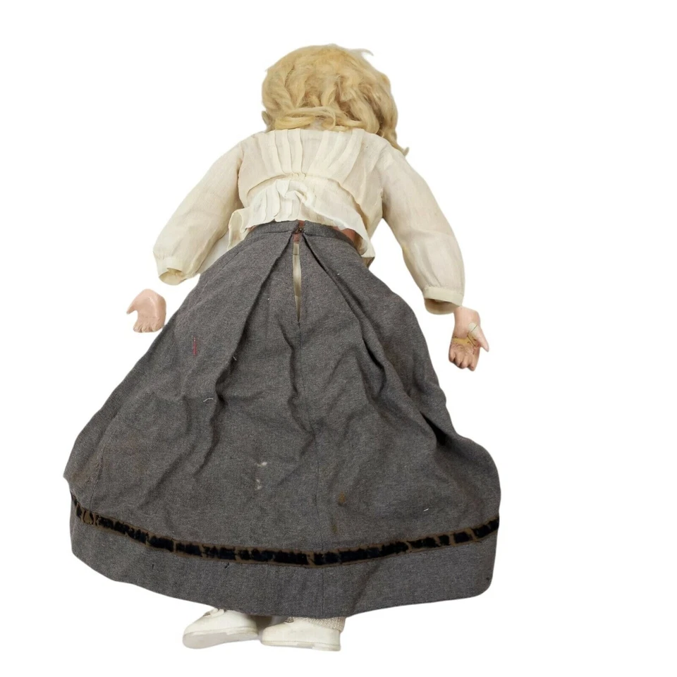 Cabeza de muñeca de celuloide vintage cuerpo de tela sin ojos piezas espeluznantes o reparación COMO ESTÁ 20" Foto 4 de 4