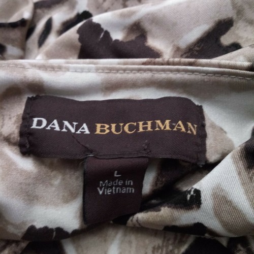 Dana Buchman Blouse Large Black Cream Long Sleeve Cinched Tied Side Boat Neck - Picture 8 of 13