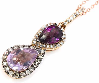 LeVian Anhänger Schokolade Diamanten Rhodolith Granat rosa Amethyst 14k Roségold
