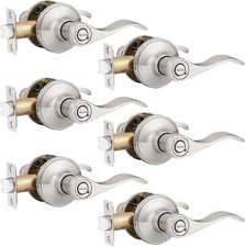 6PK Home Remodeling Bedroom Bathroom Satin Nickel Privacy Door Lock Lever Set