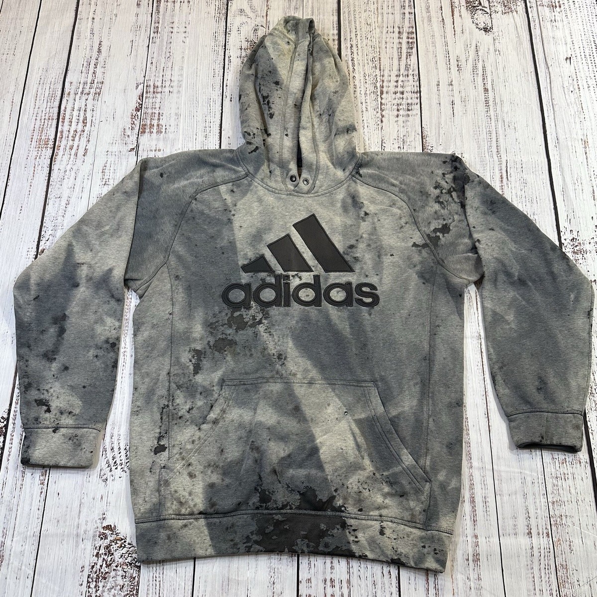 Adidas Bleach Dye Hoodie AOP Spell Out Hip Street Y2K Style
