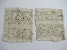 Antique 1800s Victorian Embroidered Crochet Lace Sleeves Cuffs Handmade Ecru