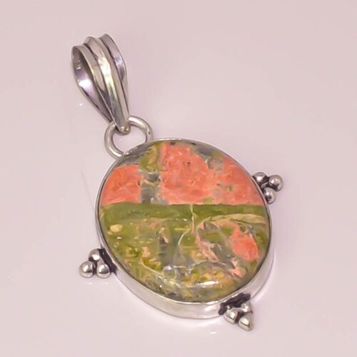 Natural Unakite Jasper Gemstone Jewelry 925 Sterling Silver Plated Pendant