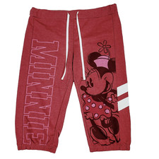 NEW Disney Parks Minnie Mouse Sweatpants L Red Knit Graphic Print Cropped Pants