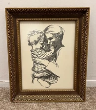 Vintage Kathe Kollwitz Mother w/ Child in Arms Framed Matted Lithograph