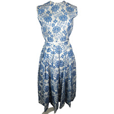 Vintage 1950  s Dress Skirt Set Pleated Cupcake Baby Blue White Floral Lace XS