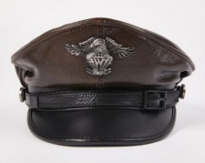 Men Women Real Leather Retro Military Service Cap Motorcycle Cap Cosplay Hats