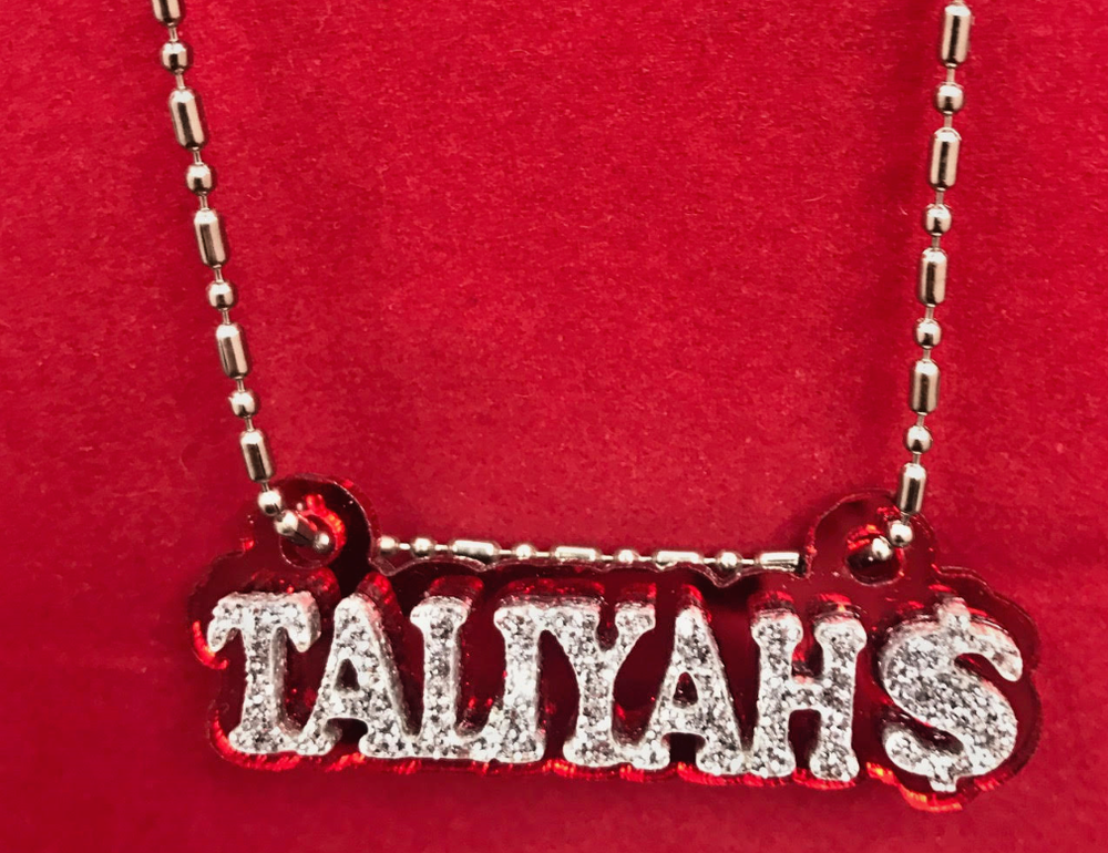 Custom Diamond Look Nameplate Necklace - Personal Laser-Cut Design