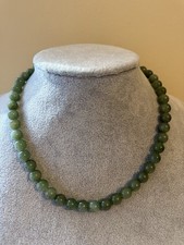 new Genuine Hetian Jade Untreated Green Beaded Necklace 10 mm 17 Inch