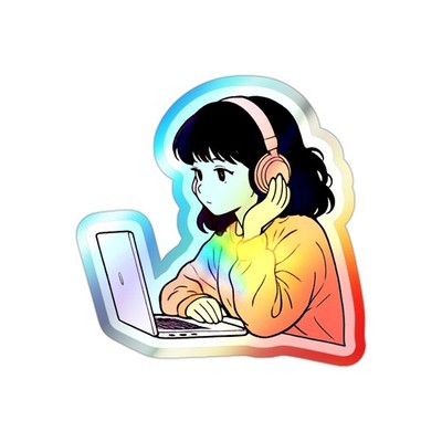 Lo-Fi Study Girl Holographic Sticker | Cute Anime Vinyl Decal