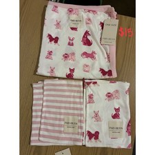 NWT Monica  Andy 100 Organic Cotton Baby Blanket  2 Burp Cloths - Pink Dog