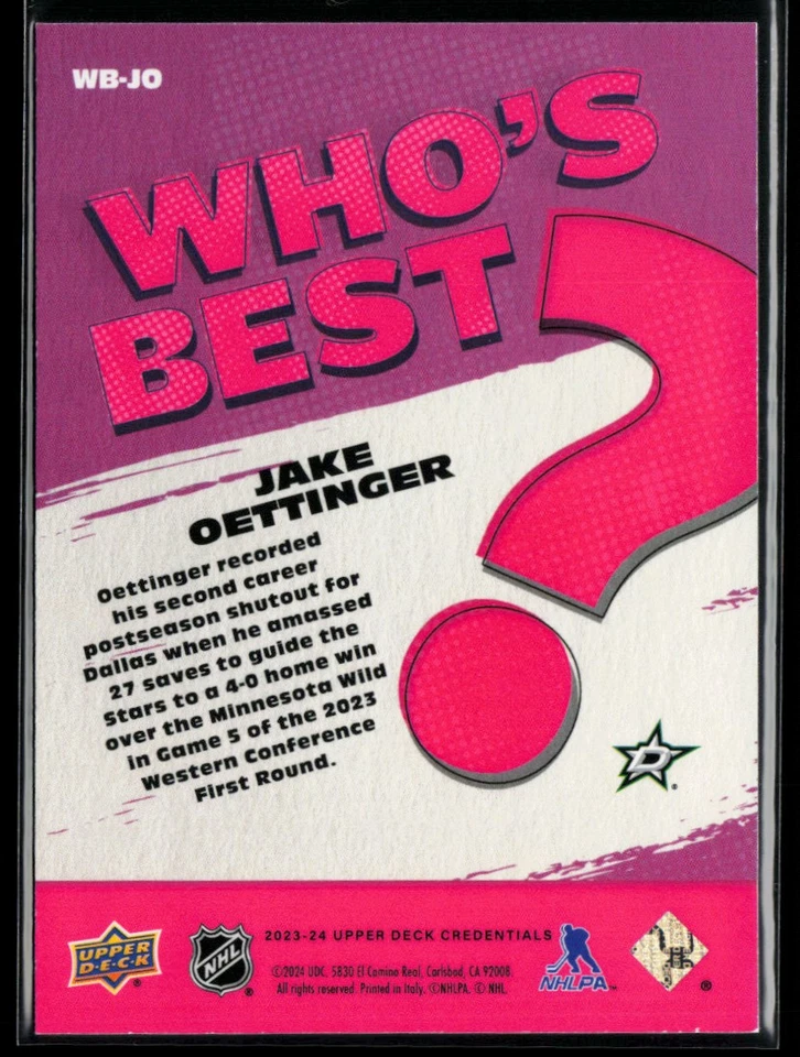 2023-24 Upper Deck Credentials Who's Best? #WB-JO Jake Oettinger - Image 2 of 2